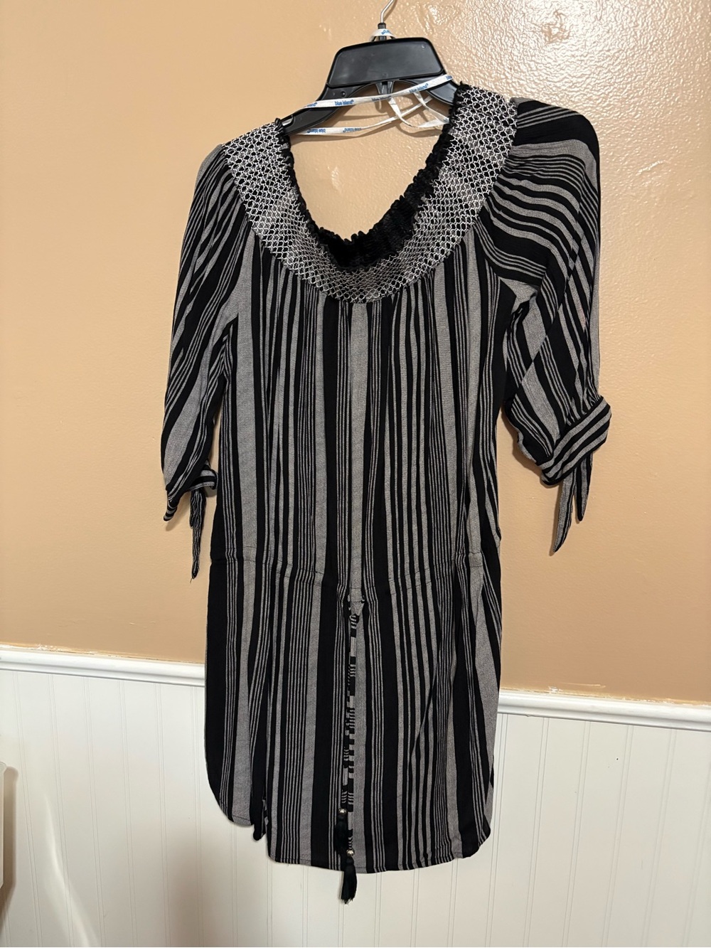 Blue Island Large Black Grey Stripe Dress New With Tags